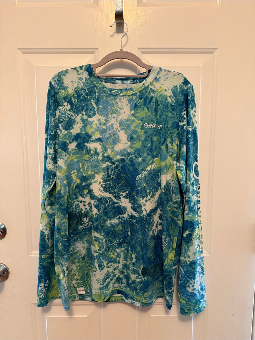 Magellan Outdoors Kids Tie-Dye Blue Green fishing shirt